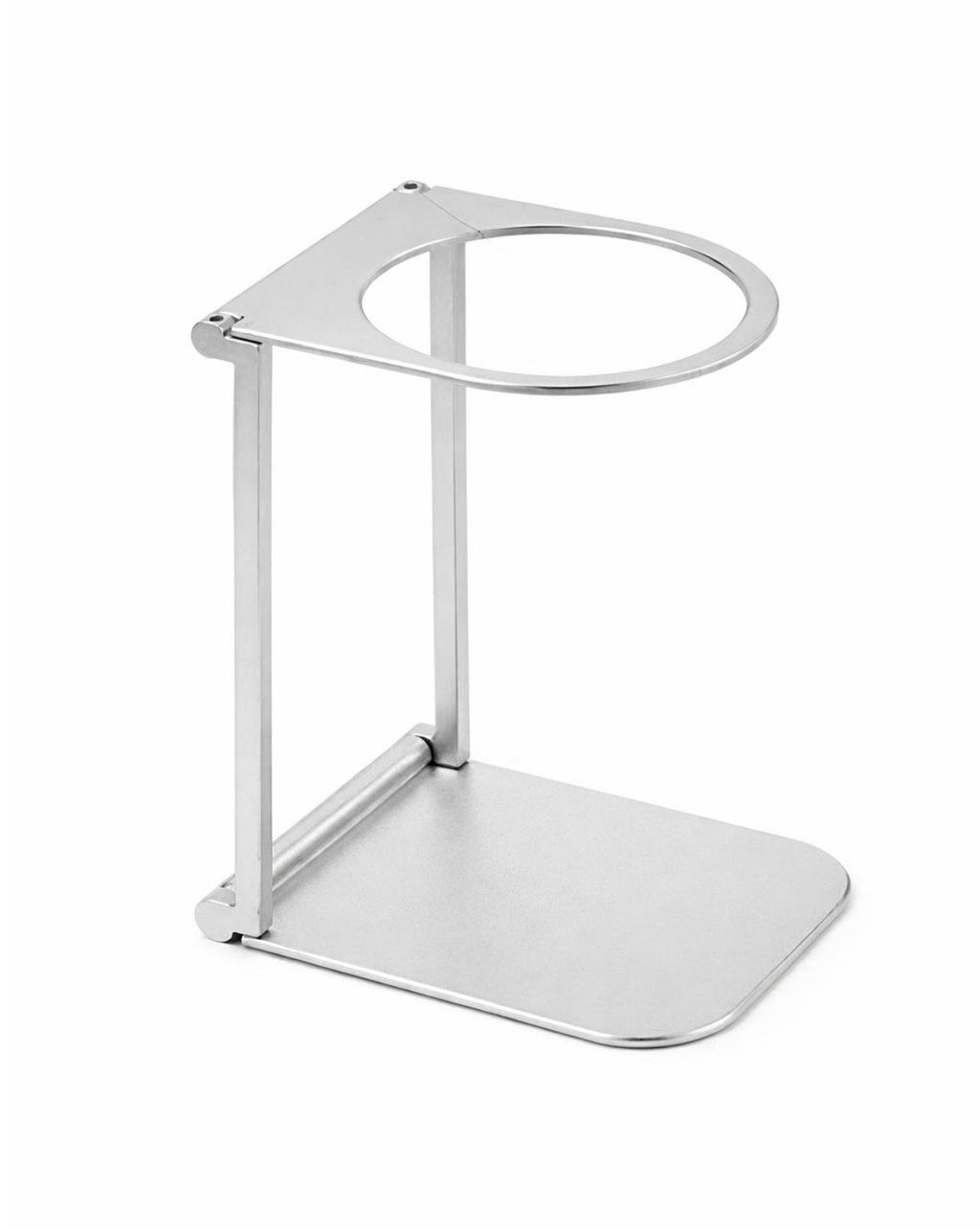 Metal stand with circular platform on a white background