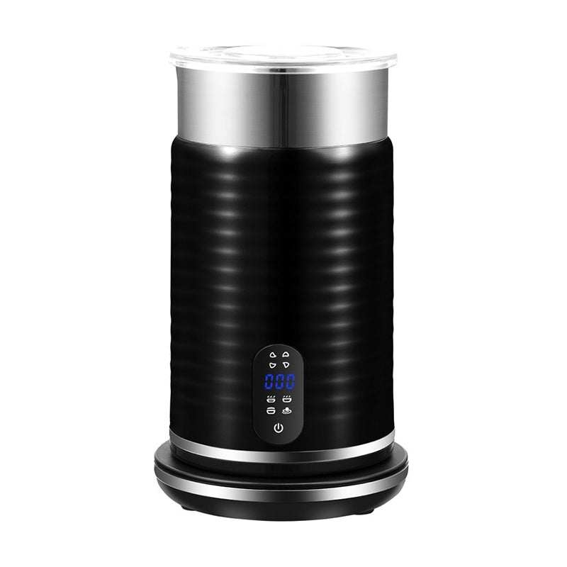 Automatic electric milk frother and steamer with a black finish isolated on a white background