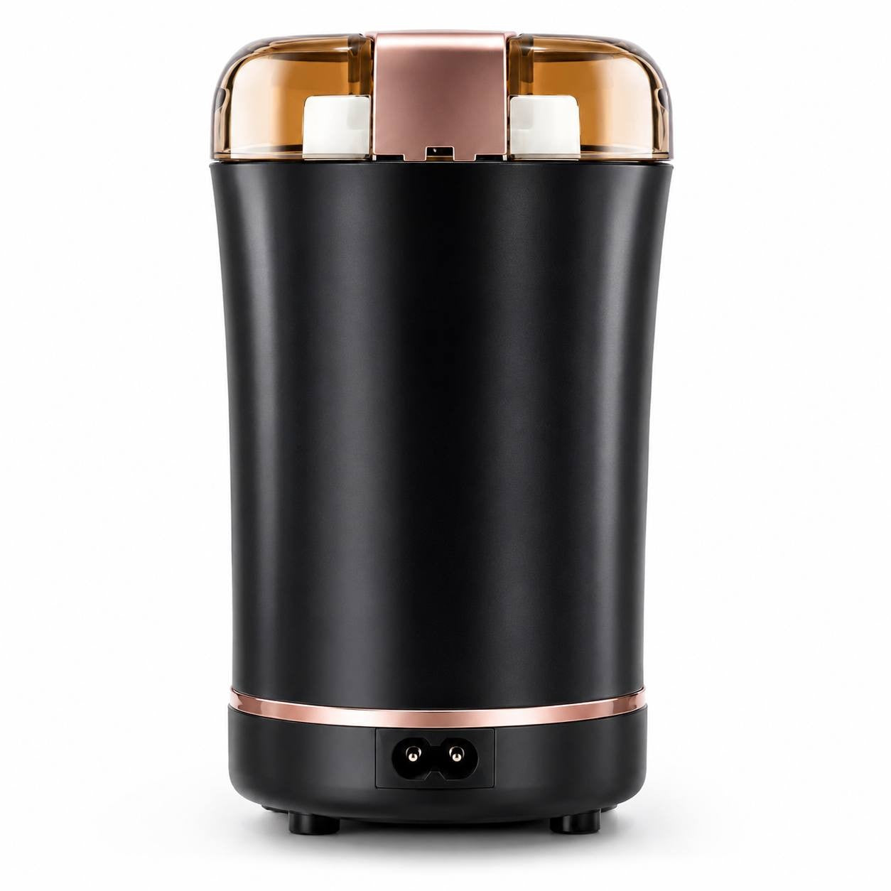 Foldable electric travel kettle made of grey and white silicone, shown sitting on a marble kitchen countertop with wooden cabinets in the background.