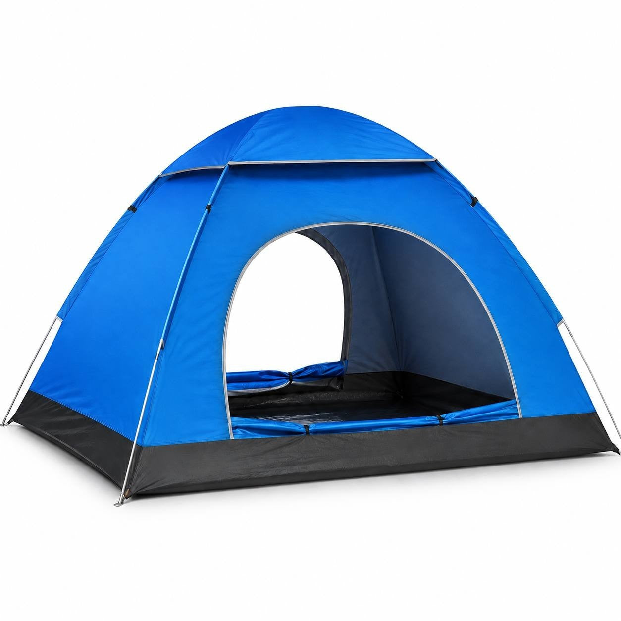 Blue camping tent on a white background.