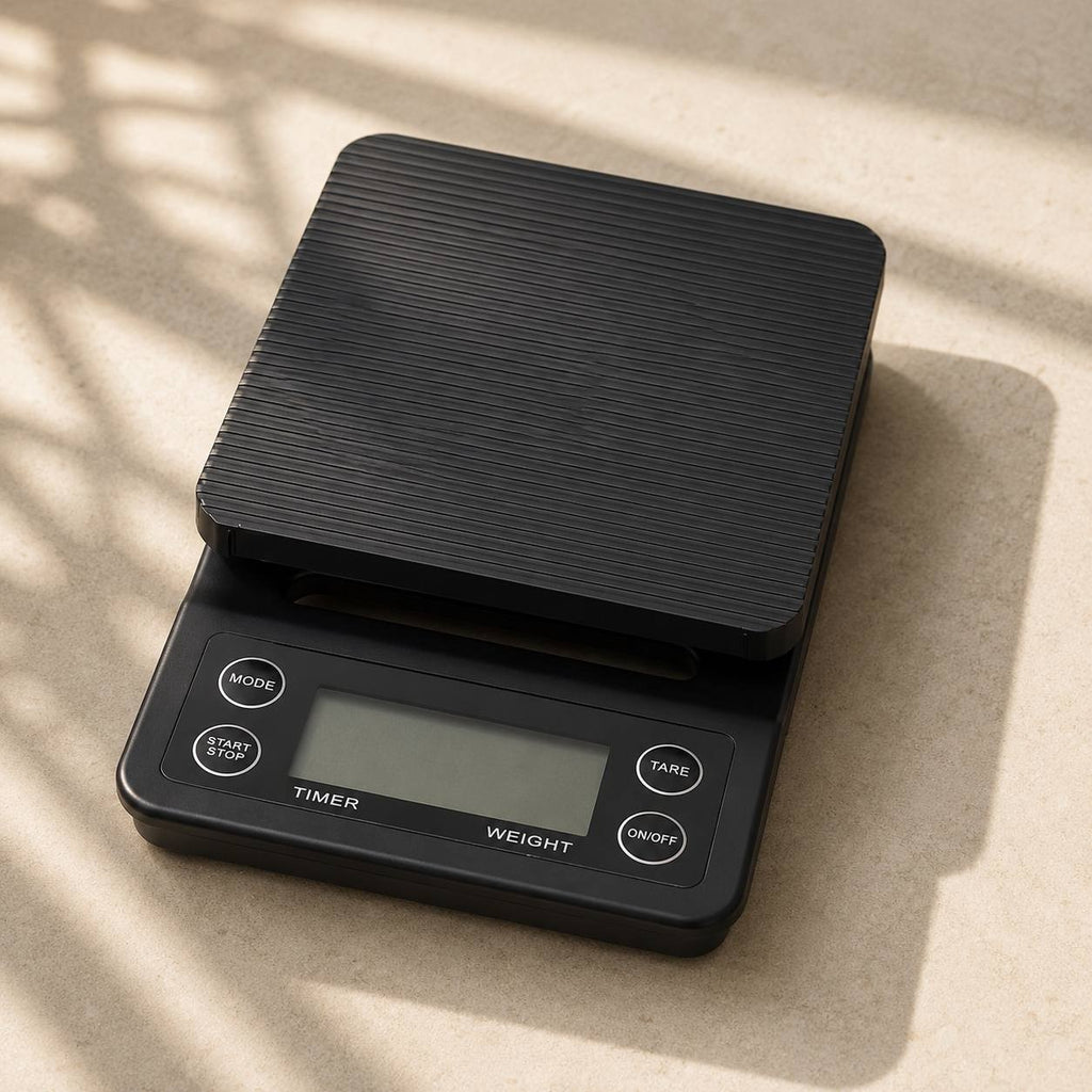 Digital coffee scale with timer black.