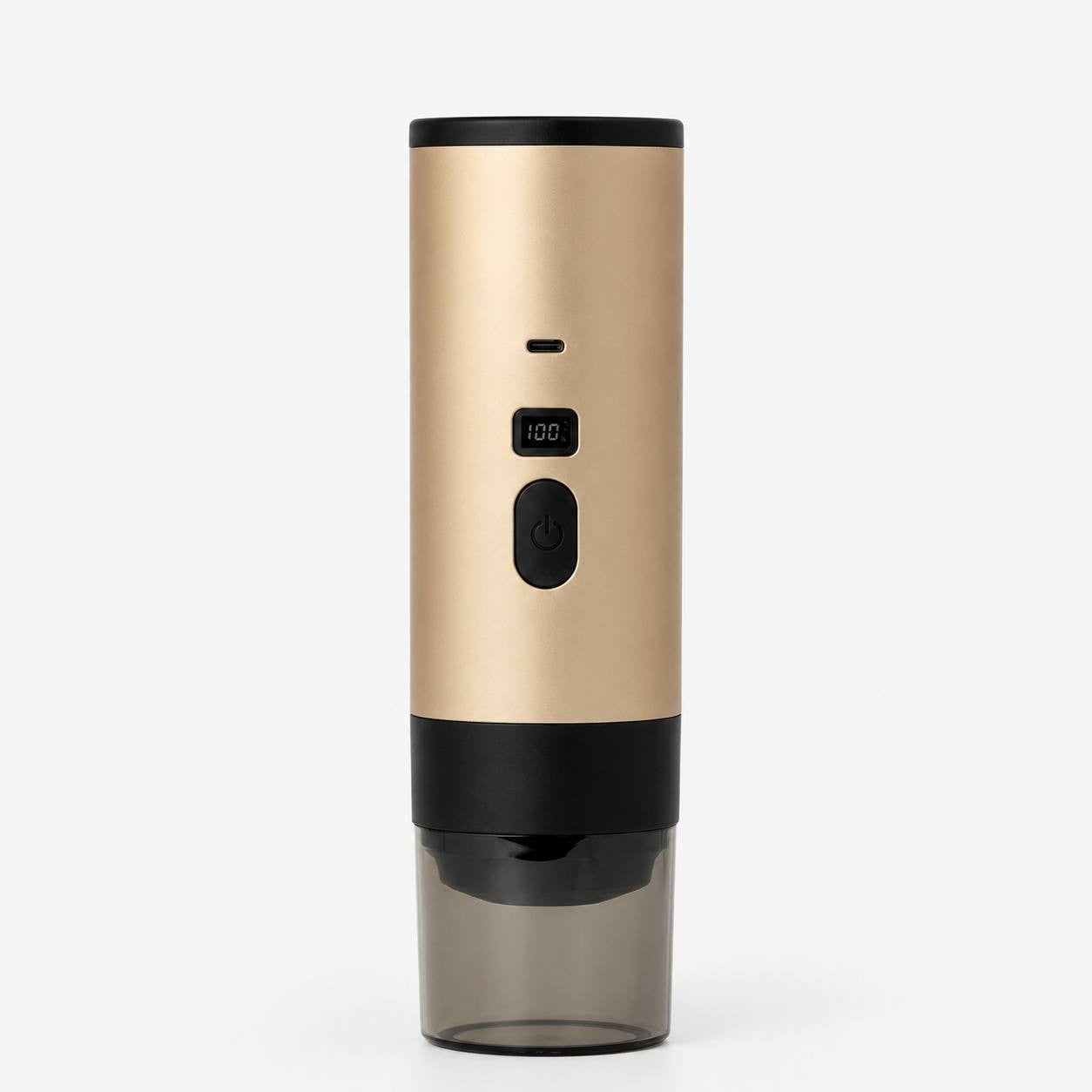 Gold and black electric wine bottle opener on a white background