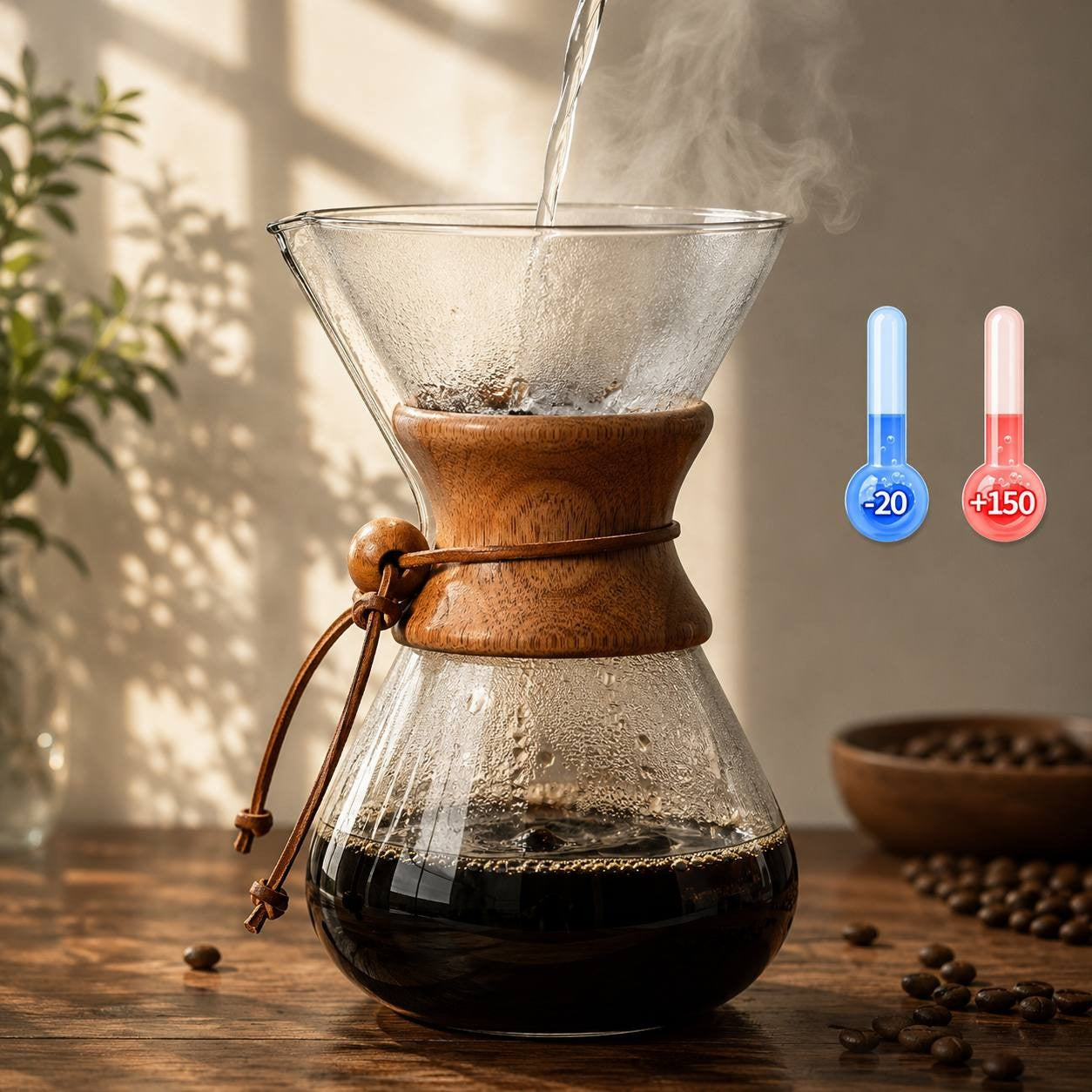 Heat resistant borosilicate glass coffee dripper decanter.