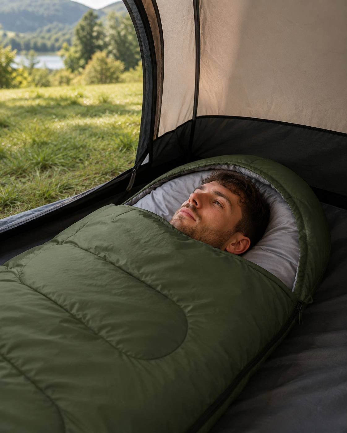 Camping Sleeping Bag – Lightweight Single Sleeping Bag with Hood & Carry Bag