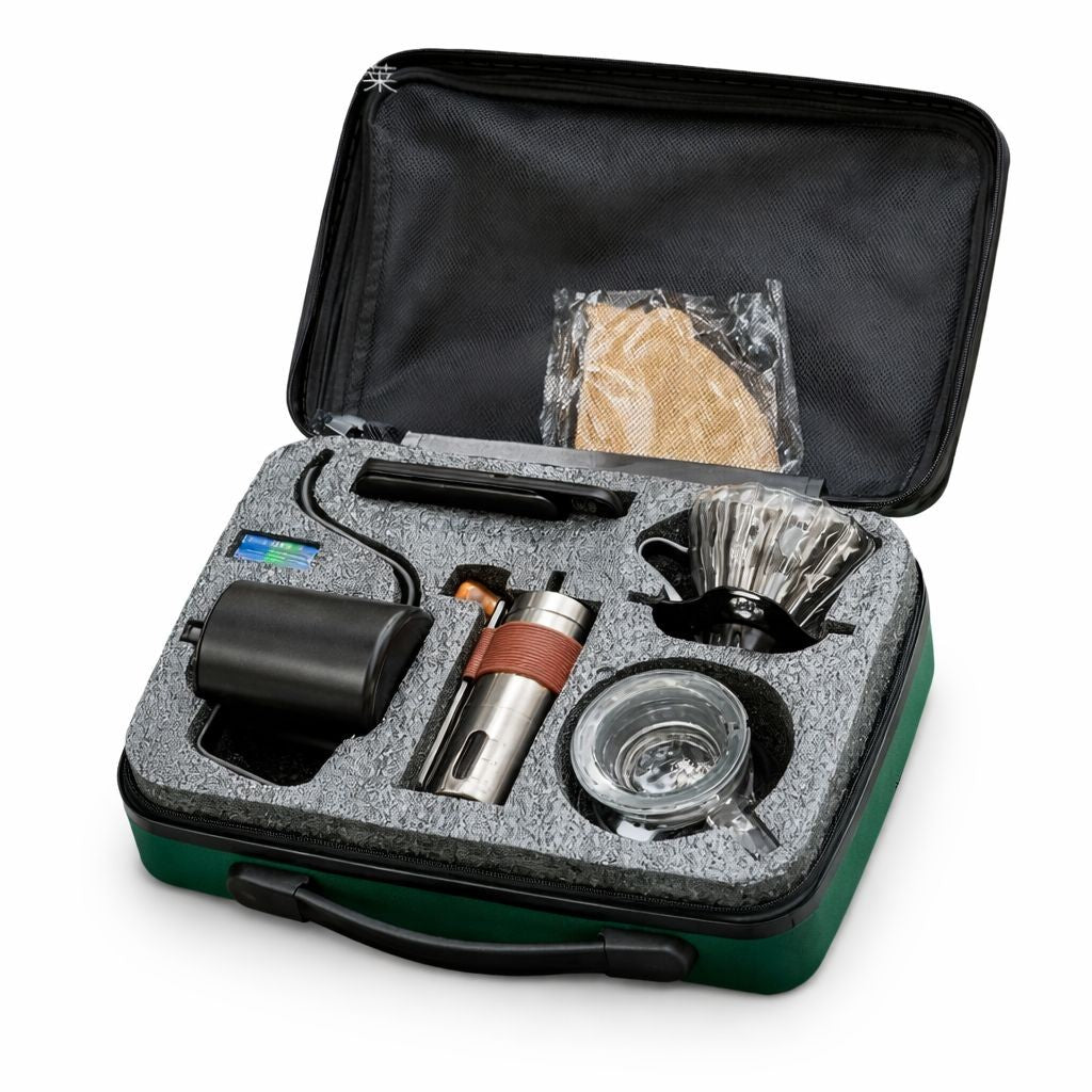 Portable 5 piece manual coffee-brewing kit-travel case