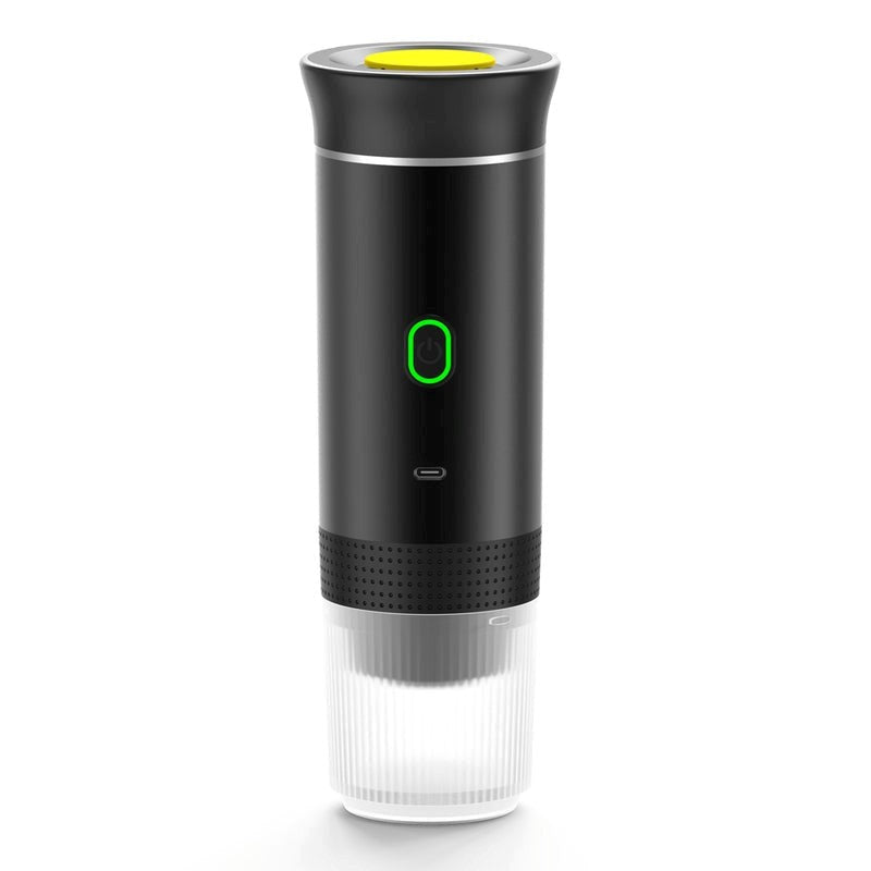 Matte black portable electric espresso maker for travel and car use