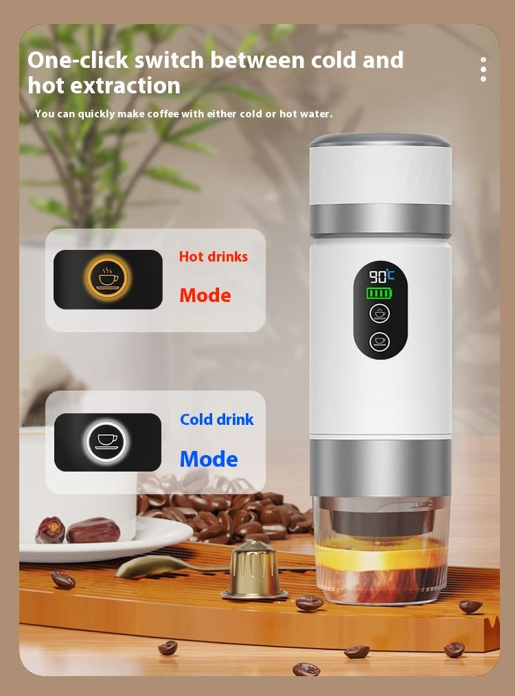 Portable espresso maker hot and cold extraction one click switch.