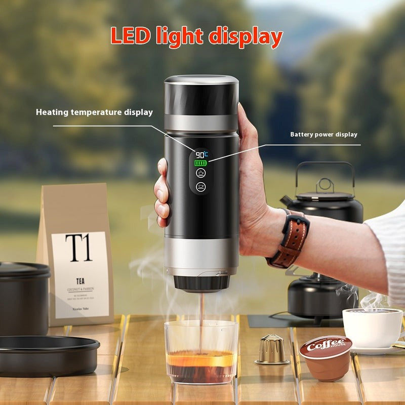 Portable espresso maker led display temperature battery status