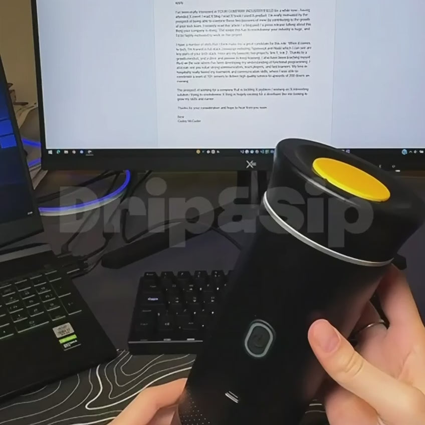 Portable electric espresso maker preparing fresh coffee