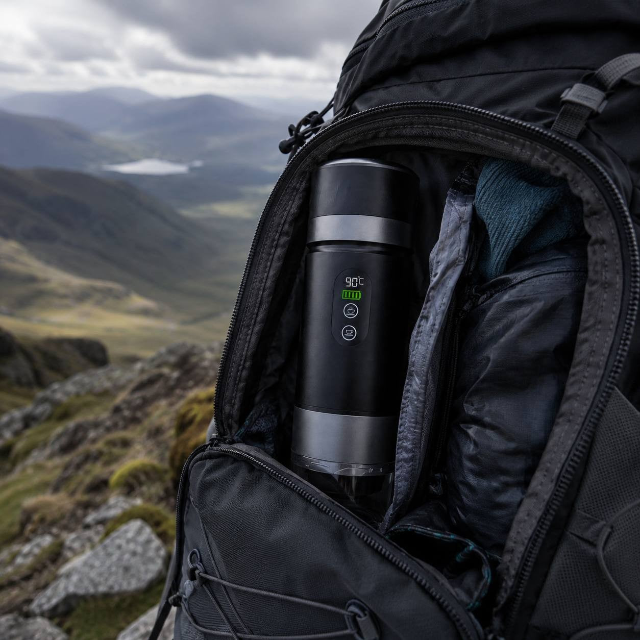 Portable Espresso Machine with LED Display & Built-In Heater – Self-Heating Travel Coffee Maker
