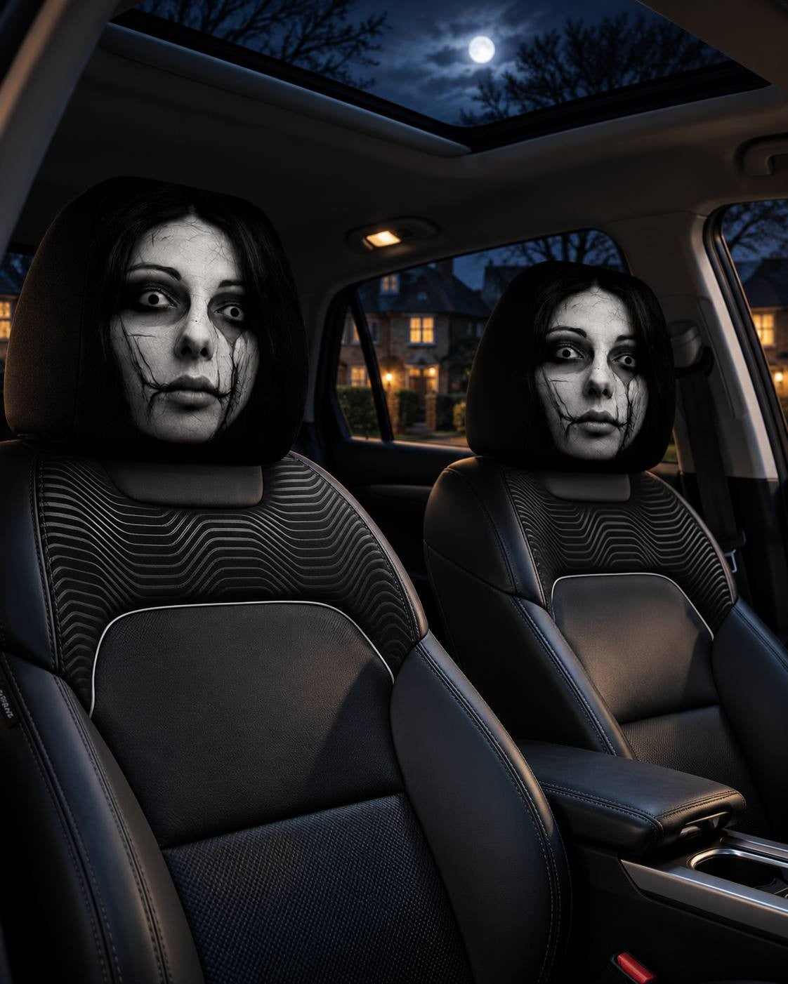 2-Pack Halloween Horror Car Headrest Covers – Creepy Ghost Designs