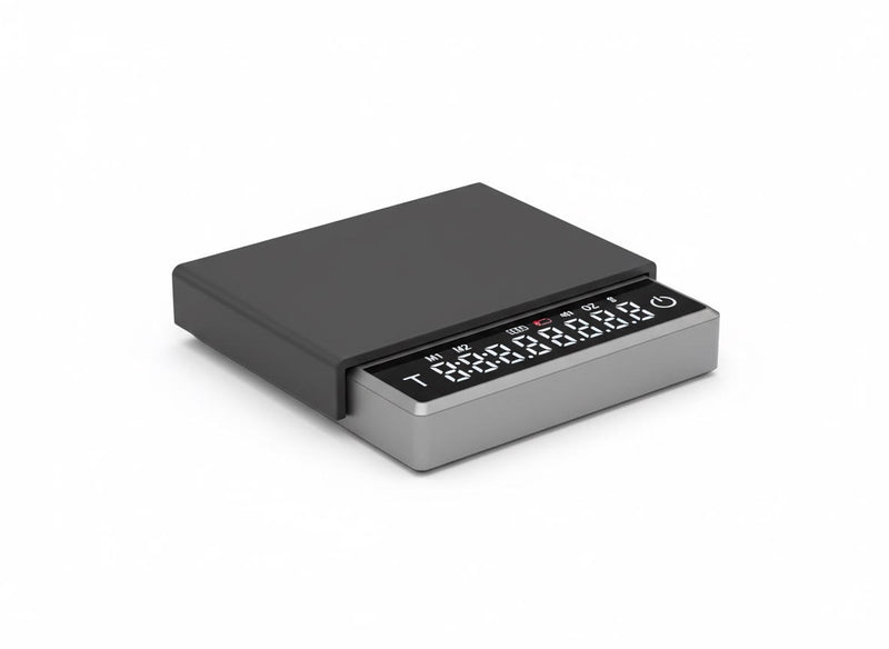 Black electronic device with buttons on a white background