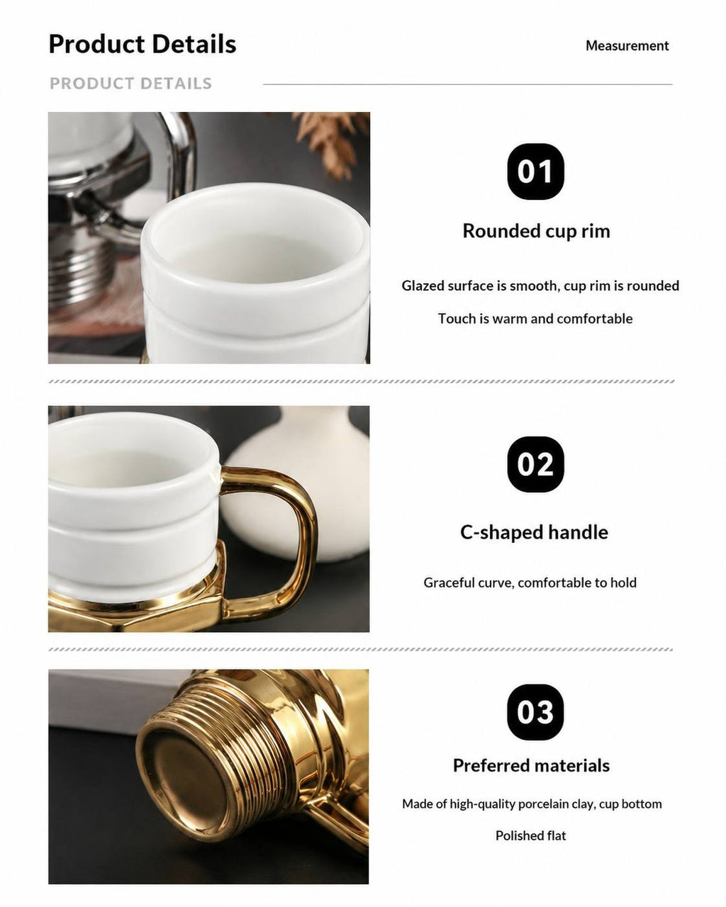 An infographic layout showing product details of the spark plug-shaped mug, including a rounded rim, ergonomic C-shaped handle, and high-quality porcelain clay material with a flat polished bottom, listing approximate dimensions of 12x12.5cm