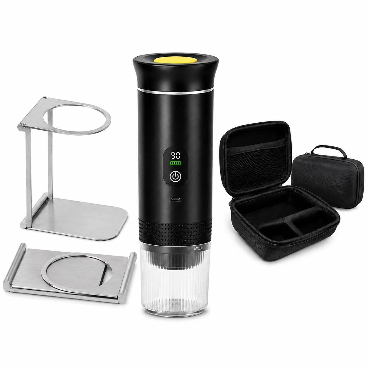 Stainless steel coffee bean roaster set with an integrated thermometer and cooling bowl for precise home coffee roasting.