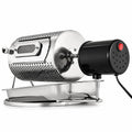 Stainless steel electric coffee bean roaster with automatic motor and cooling tray for home roasting.