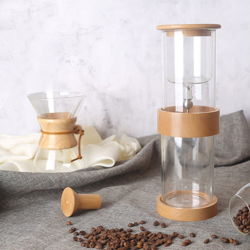 vertical-cold-brew-coffee-tower-with-wooden-frame-and-metal-valve
