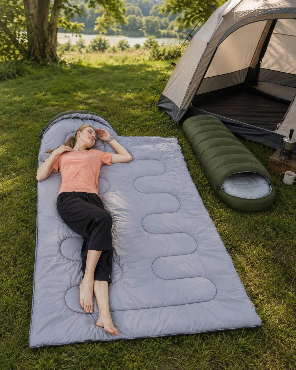 Camping Sleeping Bag – Lightweight Single Sleeping Bag with Hood & Carry Bag